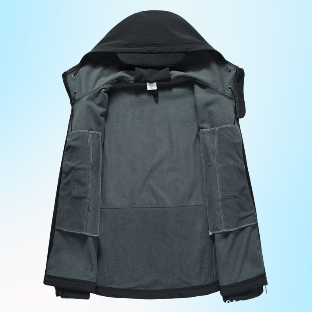 Herrarnas taktiska softshell-jacka med flera fickor med dragkedja och huva