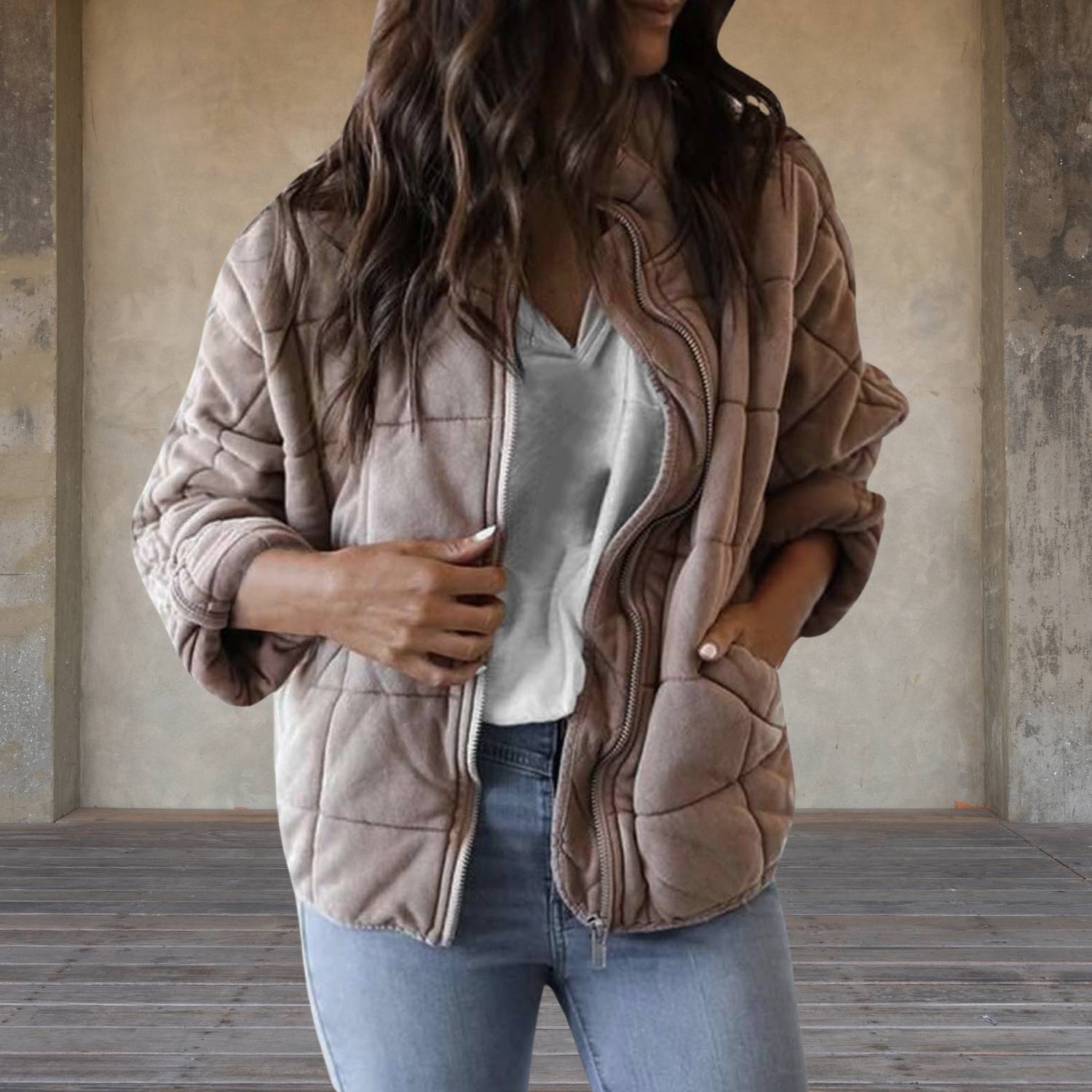 Mysig Oversized Vadderad Jacka för Kvinnor med Dragkedja | Chantal