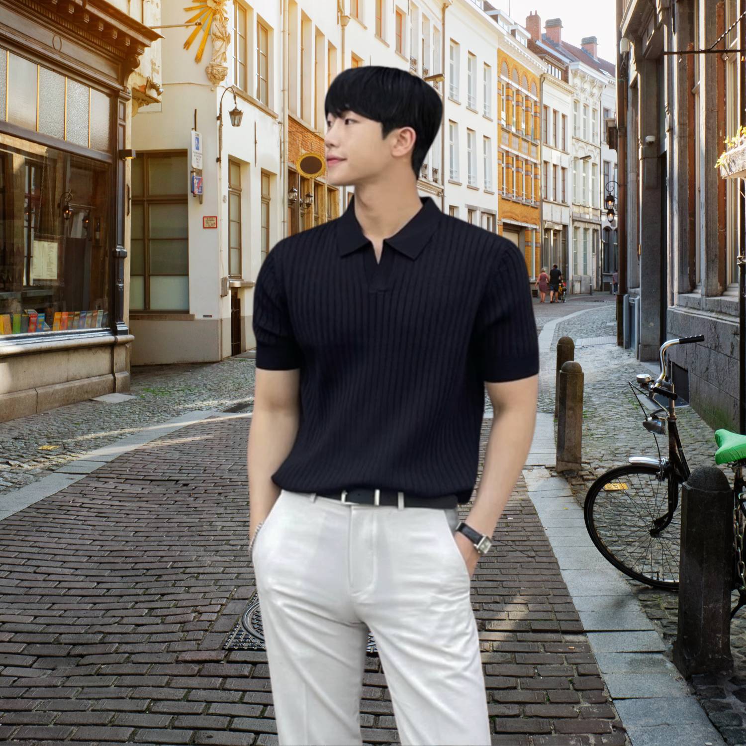 Old Money Polo Skjorta för Män med Ribbad Design och Korta Ärmar | Francis