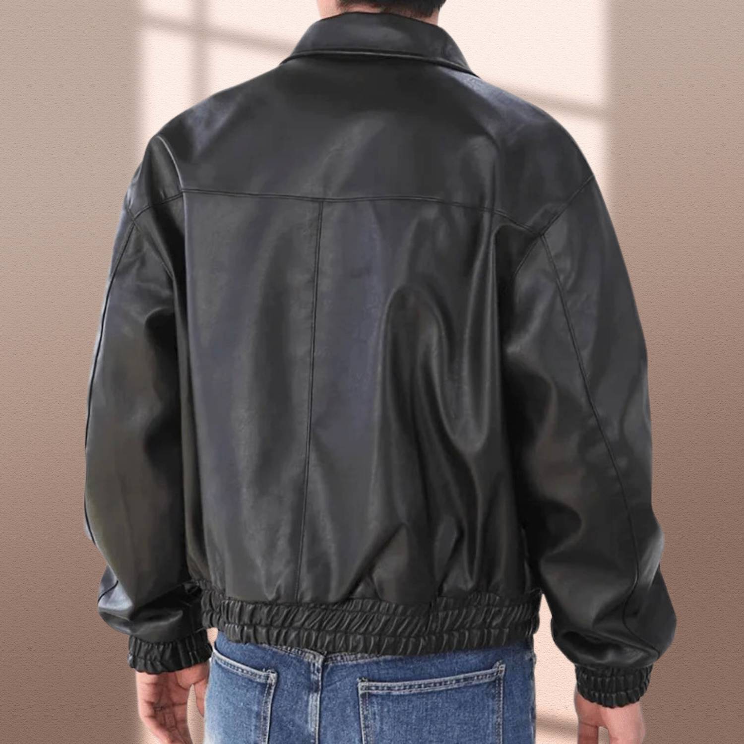 Retro-stil Zip-up konstläderjacka för män med elastiska ärmslut | Zandro