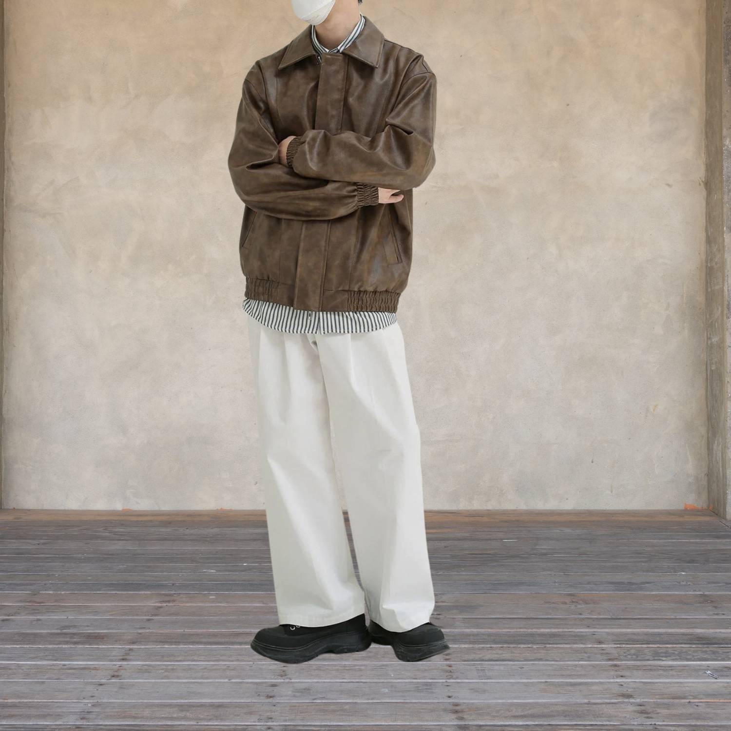 Retro-stil Zip-up konstläderjacka för män med elastiska ärmslut | Zandro