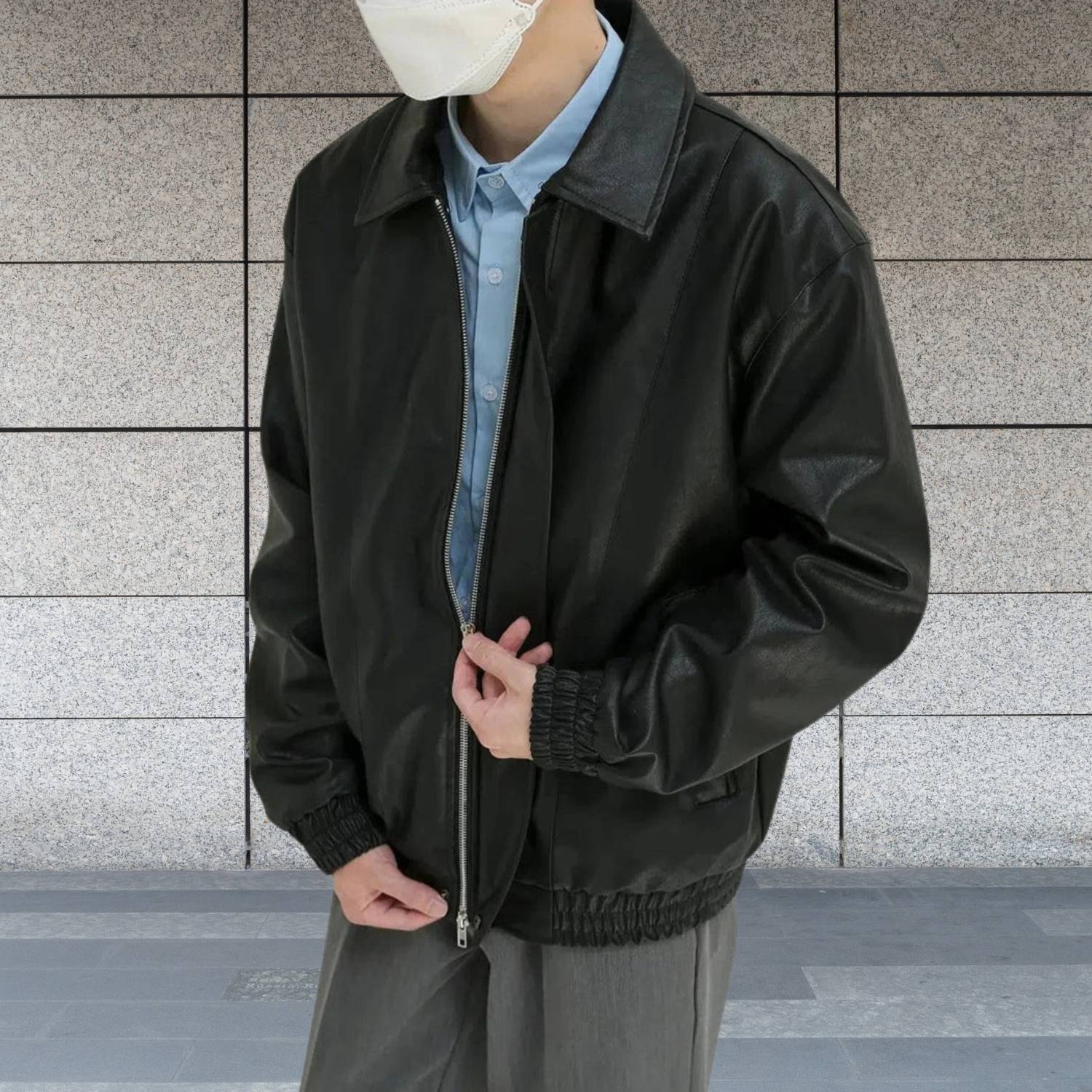 Retro-stil Zip-up konstläderjacka för män med elastiska ärmslut | Zandro