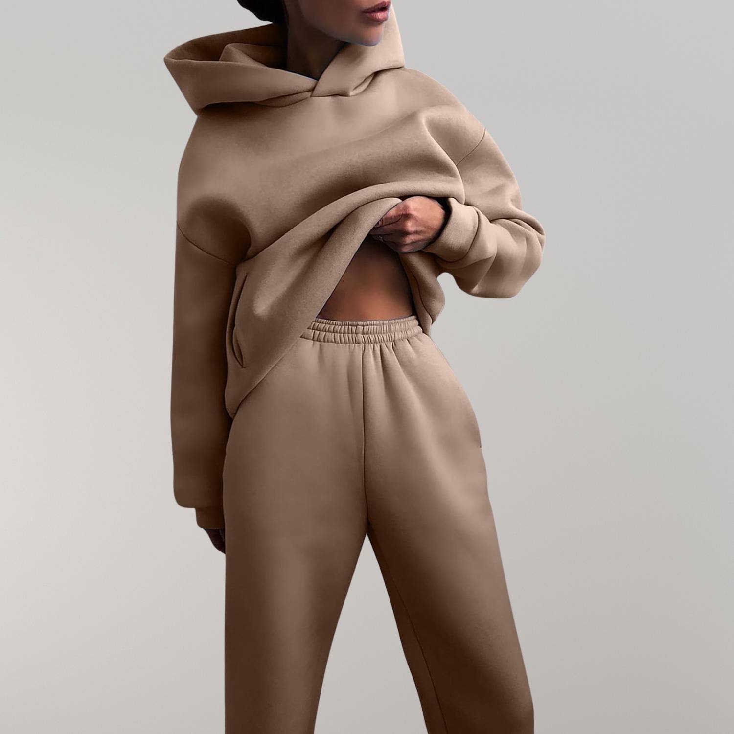 Trendig oversized hoodie med joggerbyxor för kvinnor - Avslappnad tvådelad lounge-set