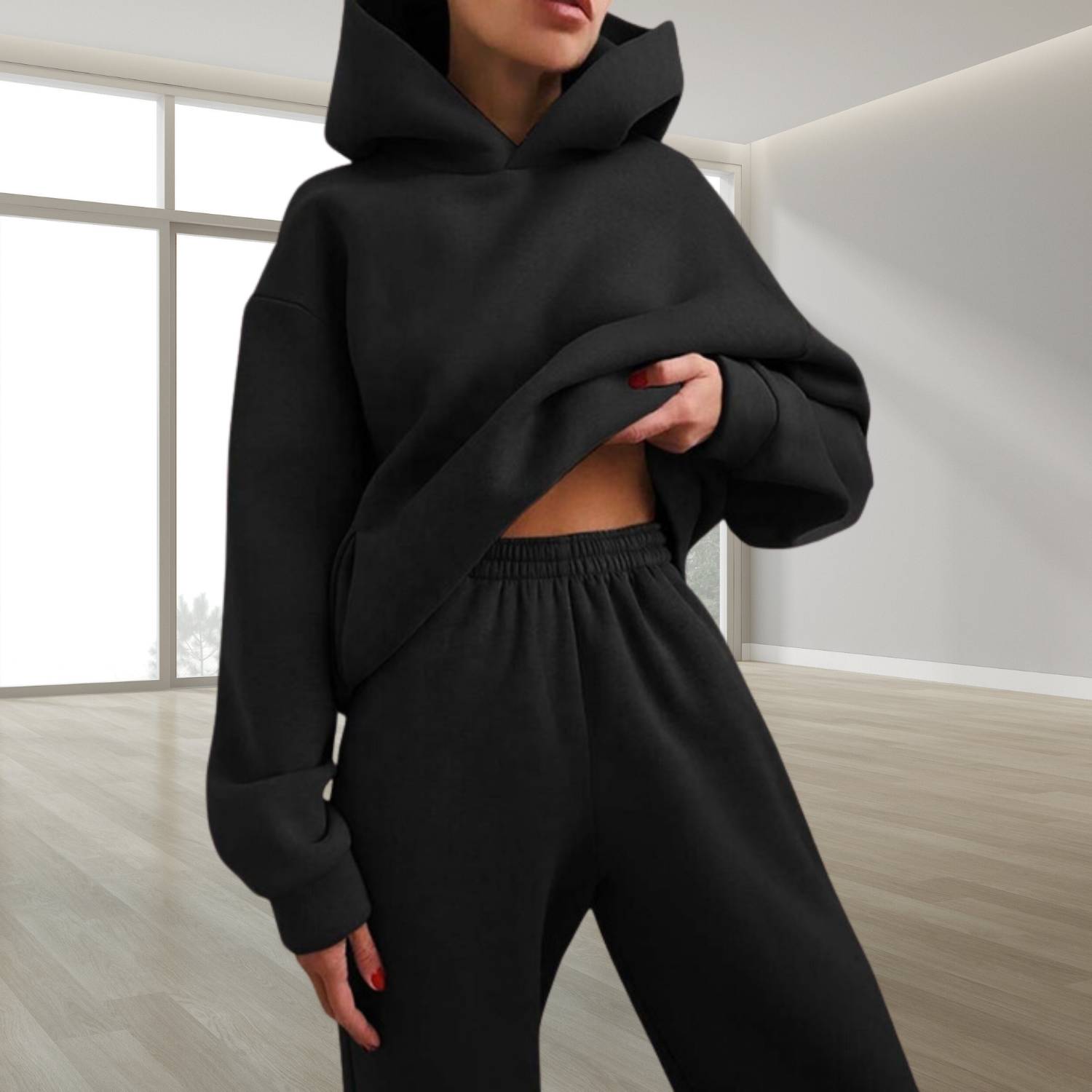 Trendig oversized hoodie med joggerbyxor för kvinnor - Avslappnad tvådelad lounge-set