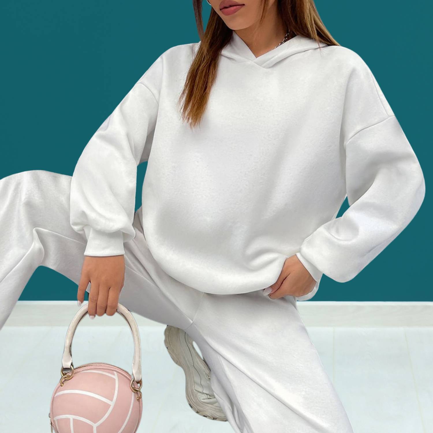 Trendig oversized hoodie med joggerbyxor för kvinnor - Avslappnad tvådelad lounge-set