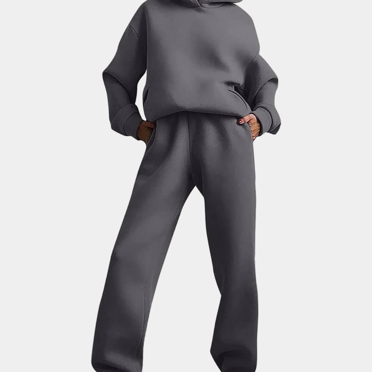 Trendig oversized hoodie med joggerbyxor för kvinnor - Avslappnad tvådelad lounge-set