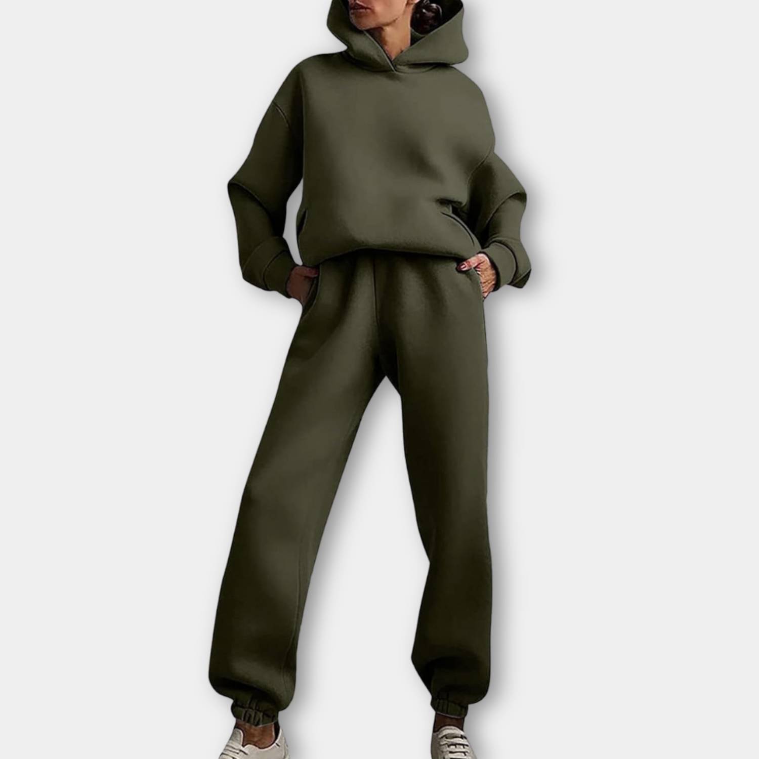 Trendig oversized hoodie med joggerbyxor för kvinnor - Avslappnad tvådelad lounge-set
