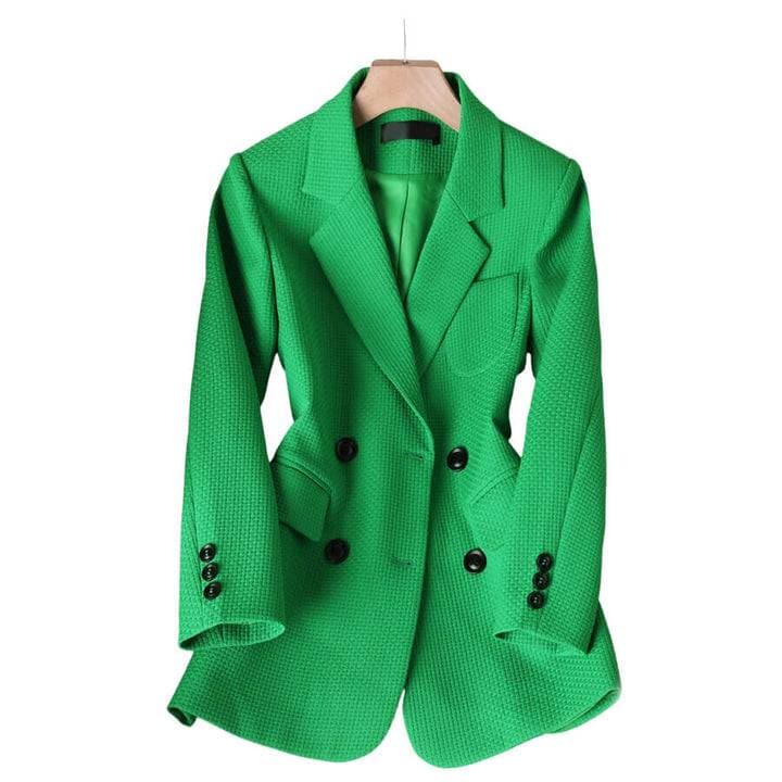 Kvinnors Dubbelknäppt Blazer med Texturerad Tyg