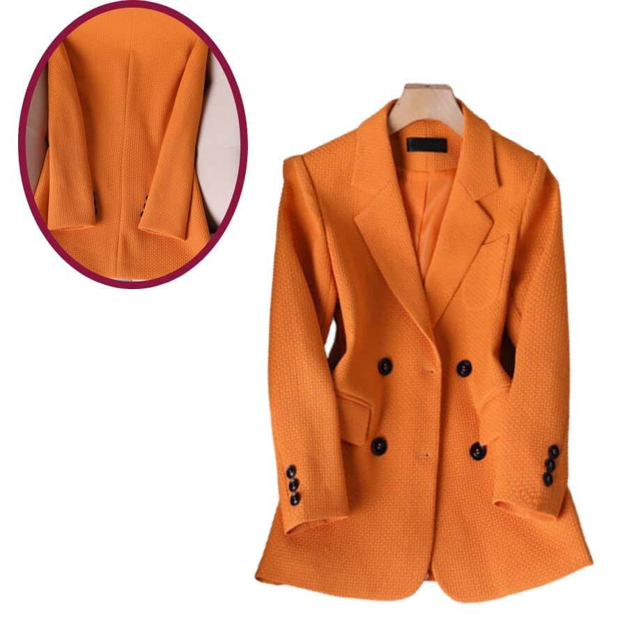 Kvinnors Dubbelknäppt Blazer med Texturerad Tyg