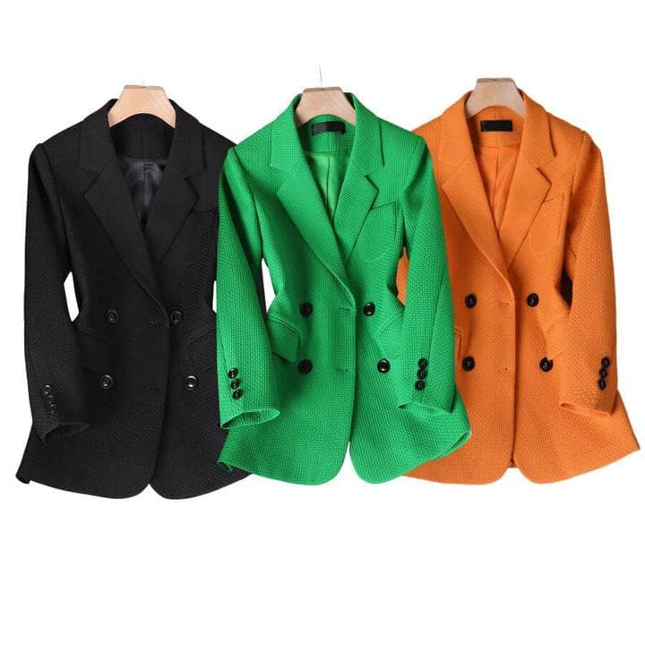 Kvinnors Dubbelknäppt Blazer med Texturerad Tyg