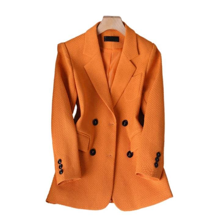 Kvinnors Dubbelknäppt Blazer med Texturerad Tyg