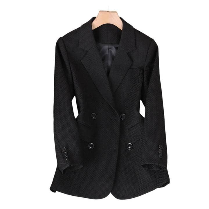 Kvinnors Dubbelknäppt Blazer med Texturerad Tyg