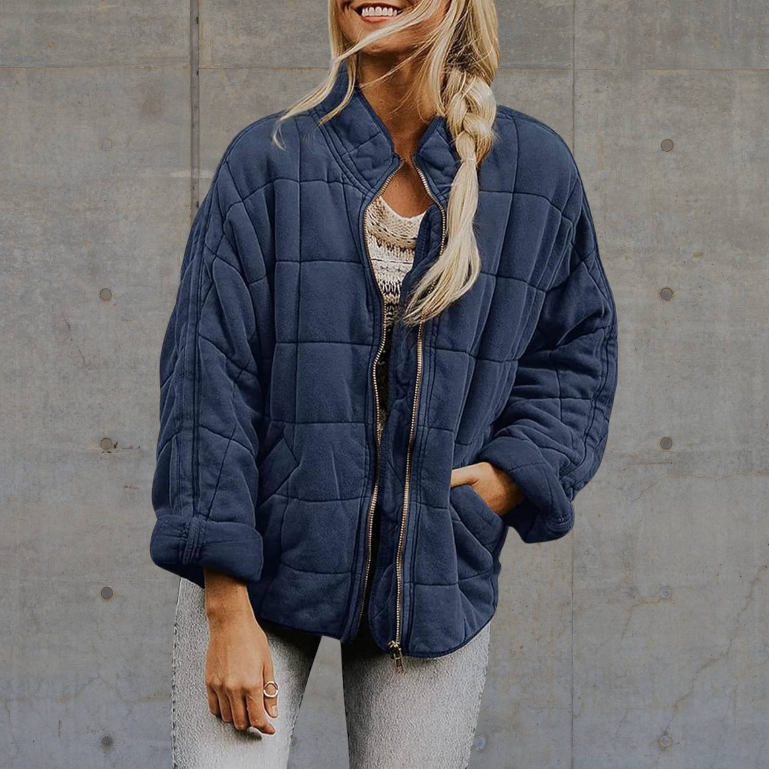 Mysig Oversized Vadderad Jacka för Kvinnor med Dragkedja | Chantal