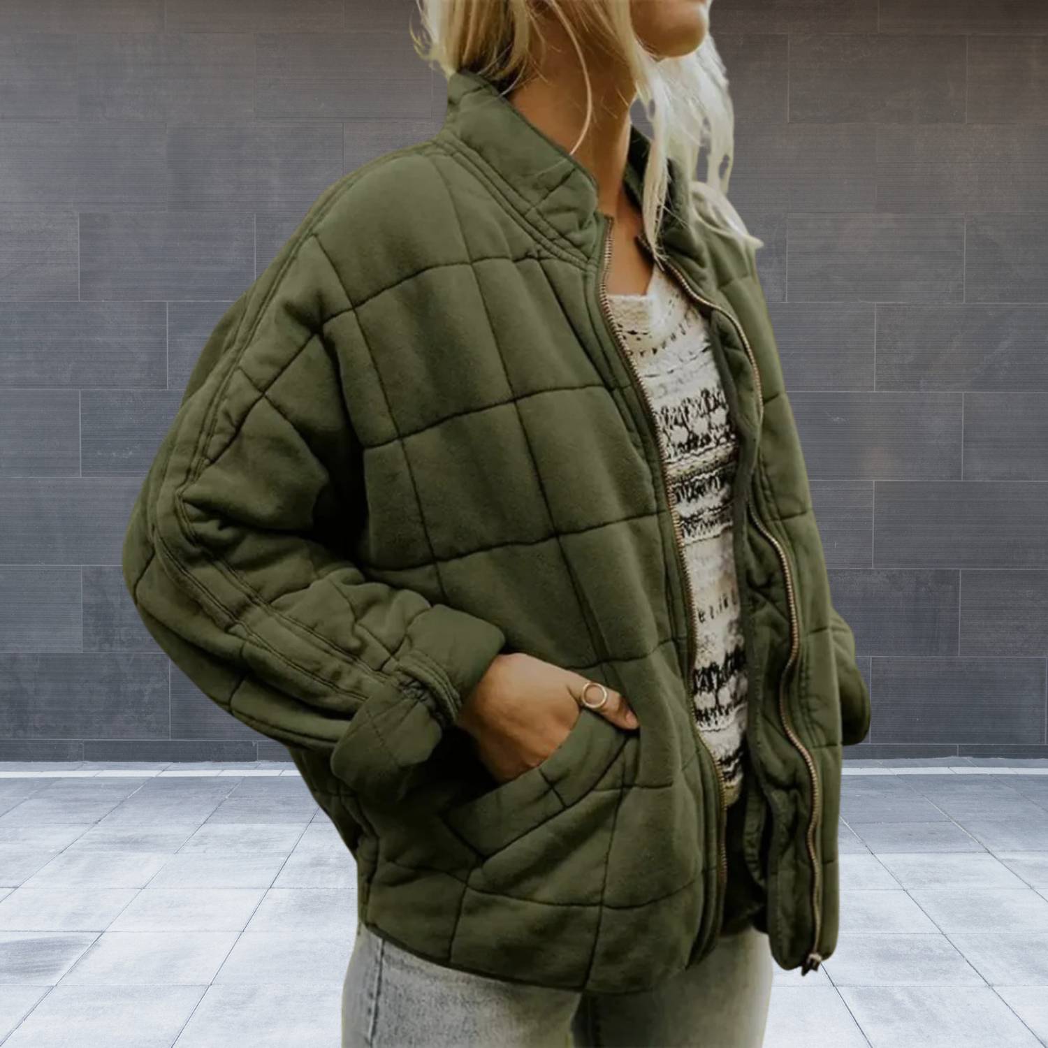 Mysig Oversized Vadderad Jacka för Kvinnor med Dragkedja | Chantal