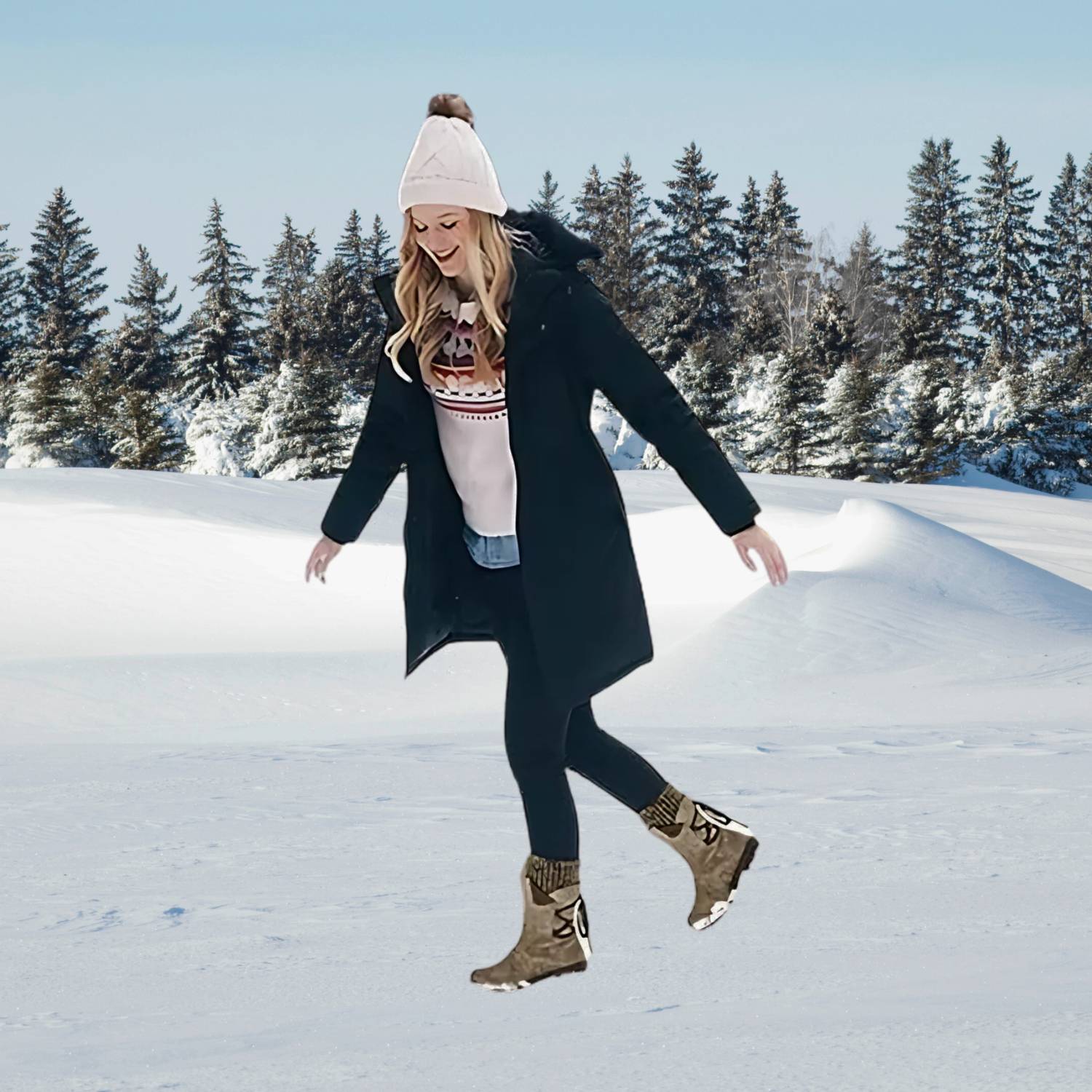 Snöskor med Knälånga Stickade Manschetter för Kvinnor | Brechtina Vinterstövlar