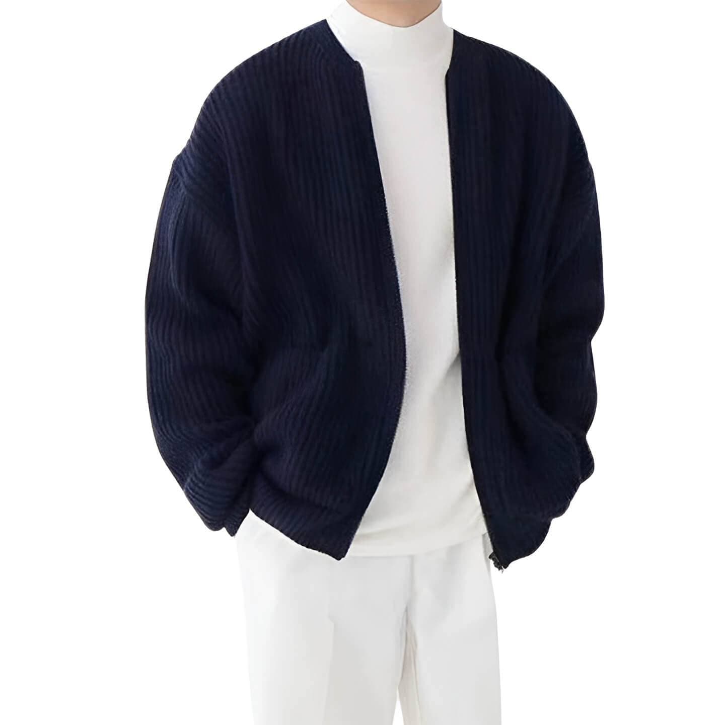 Herrstickad Cardigan med Framdragkedja och Fickor