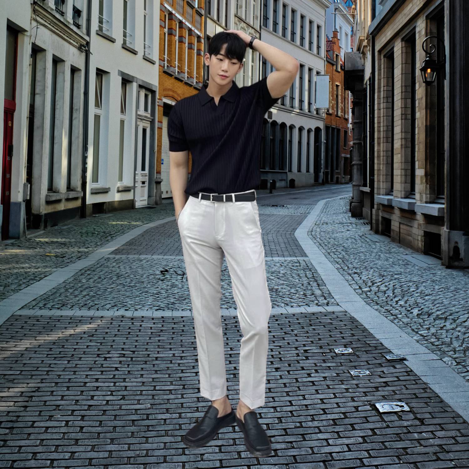 Old Money Polo Skjorta för Män med Ribbad Design och Korta Ärmar | Francis
