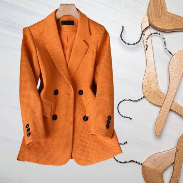 Kvinnors Dubbelknäppt Blazer med Texturerad Tyg