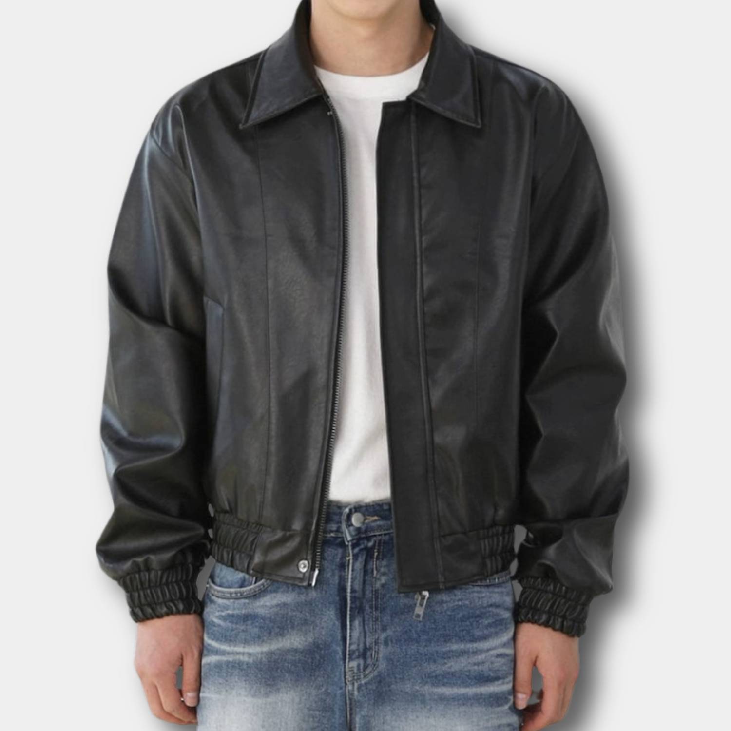 Retro-stil Zip-up konstläderjacka för män med elastiska ärmslut | Zandro