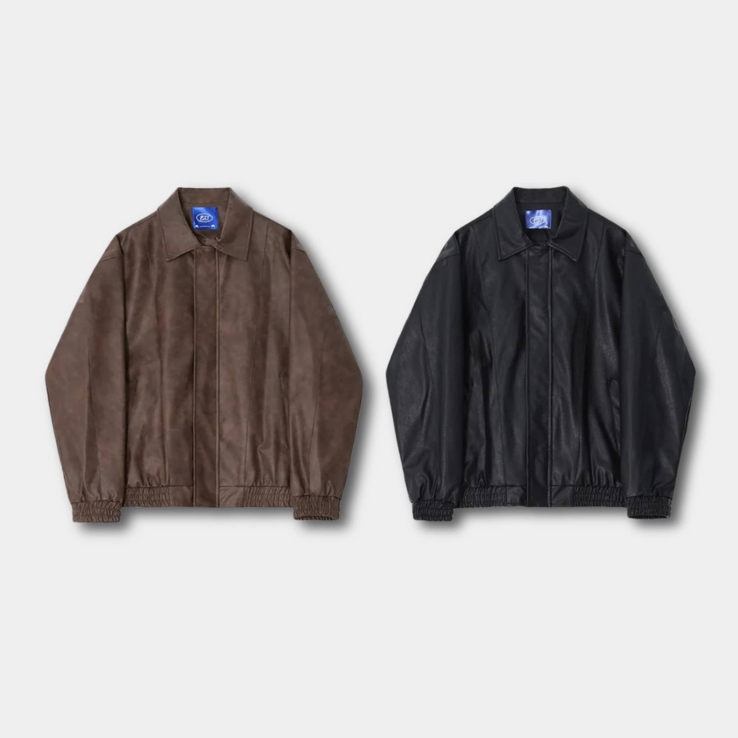 Retro-stil Zip-up konstläderjacka för män med elastiska ärmslut | Zandro
