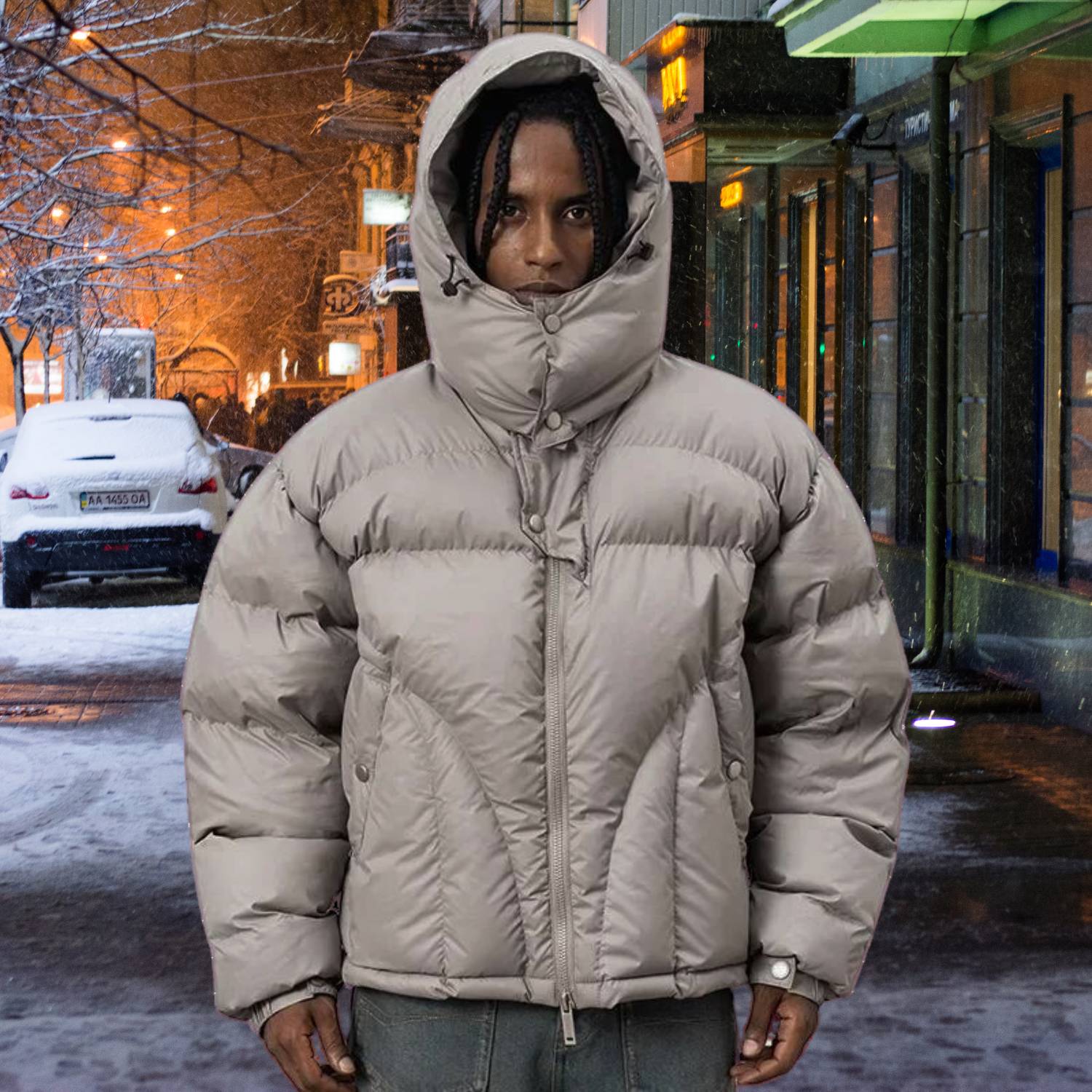 Varm Isolerad Puffy Jacka för Män med Avtagbar Huva | Larry