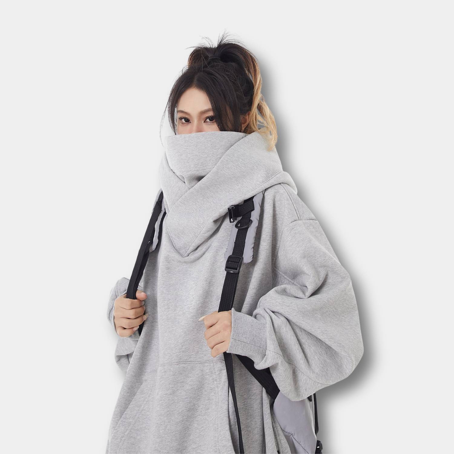Y2K Oversized och Bekväm Streetwear Hoodie med Hög Halsdesign för Unisex
