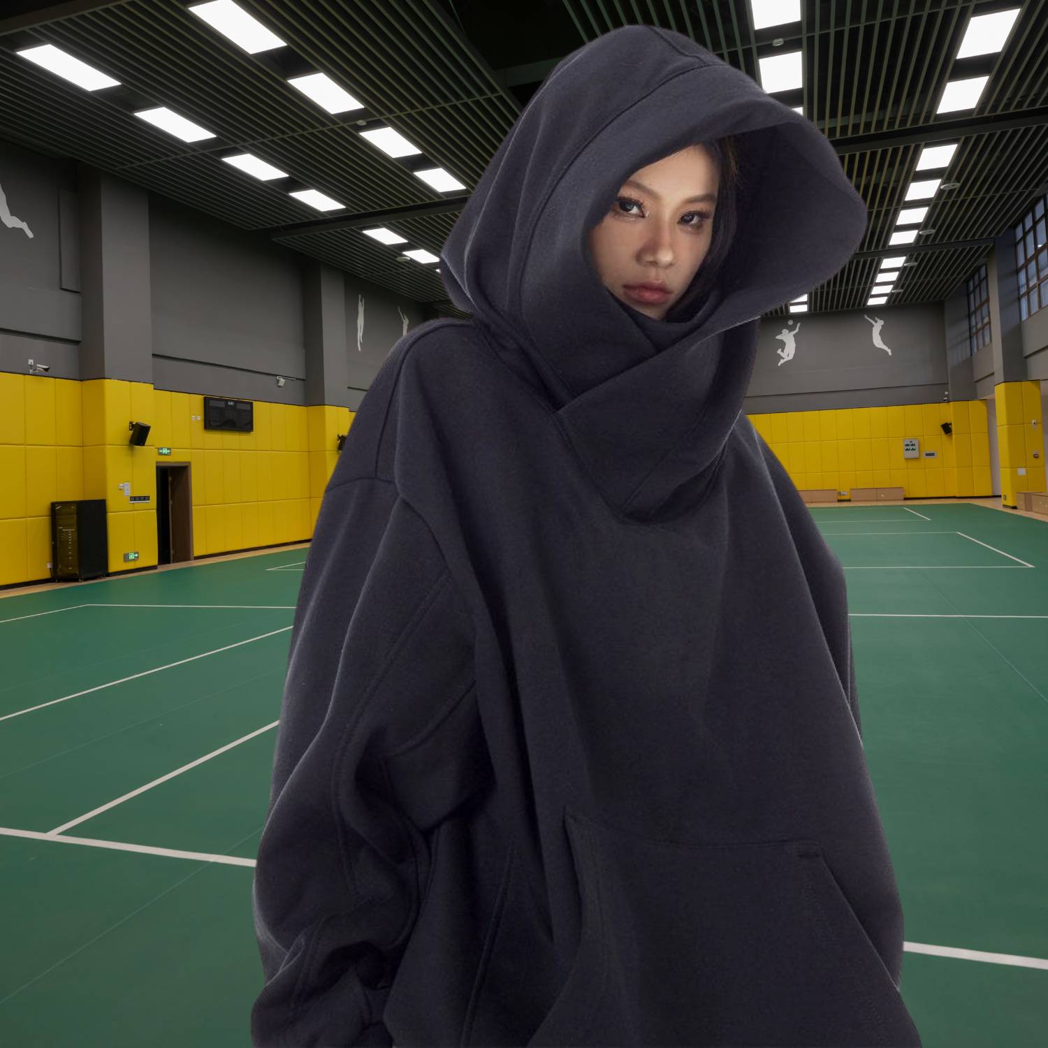 Y2K Oversized och Bekväm Streetwear Hoodie med Hög Halsdesign för Unisex