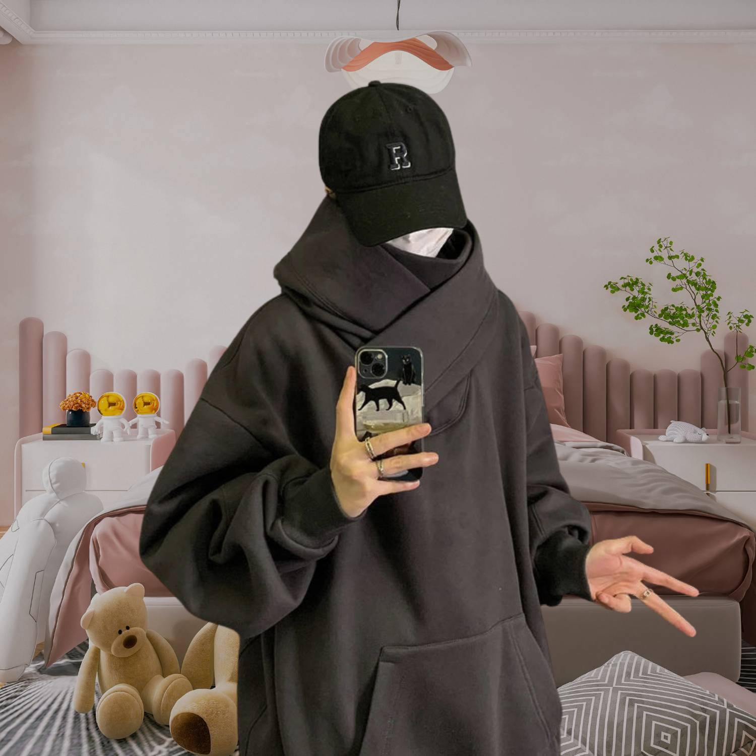 Y2K Oversized och Bekväm Streetwear Hoodie med Hög Halsdesign för Unisex