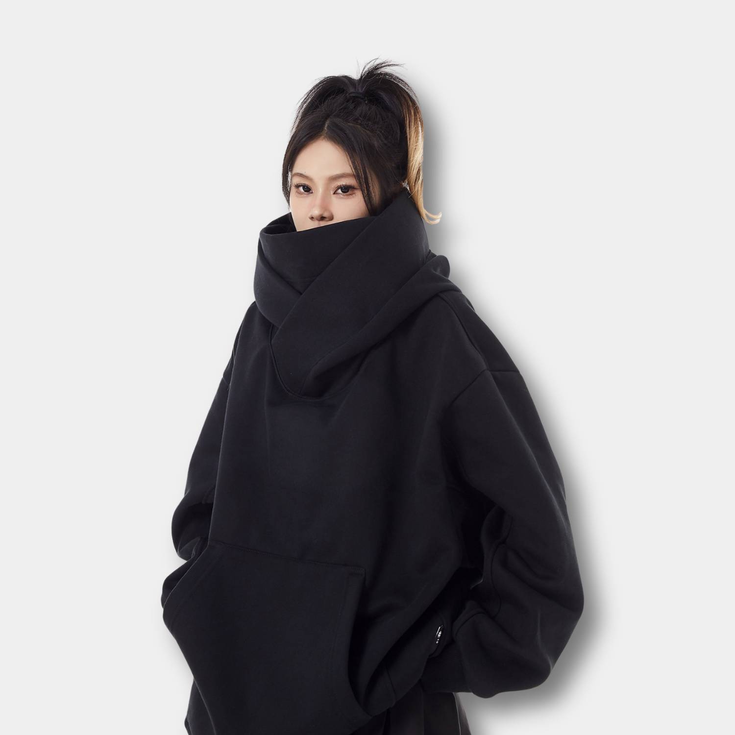 Y2K Oversized och Bekväm Streetwear Hoodie med Hög Halsdesign för Unisex