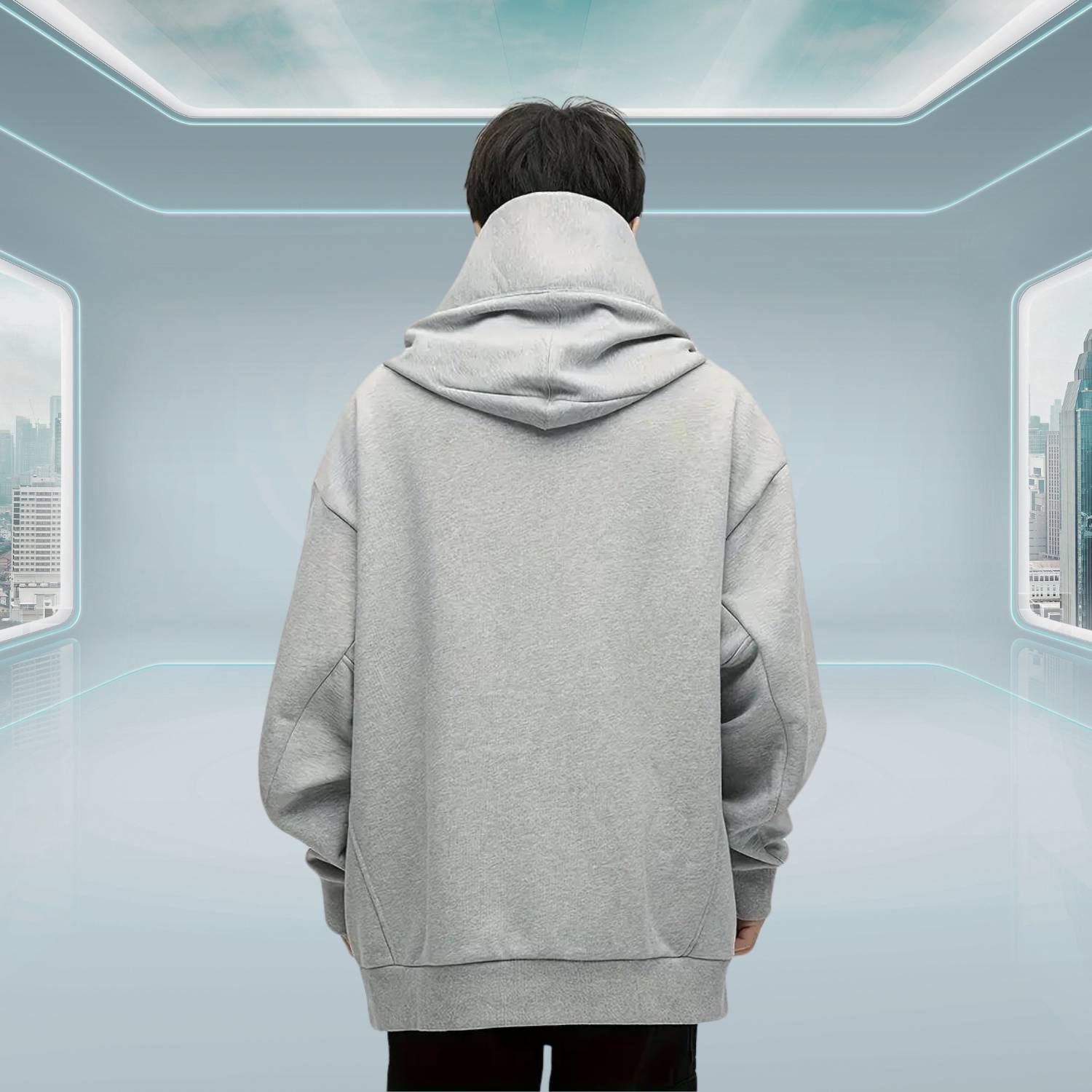 Y2K Oversized och Bekväm Streetwear Hoodie med Hög Halsdesign för Unisex