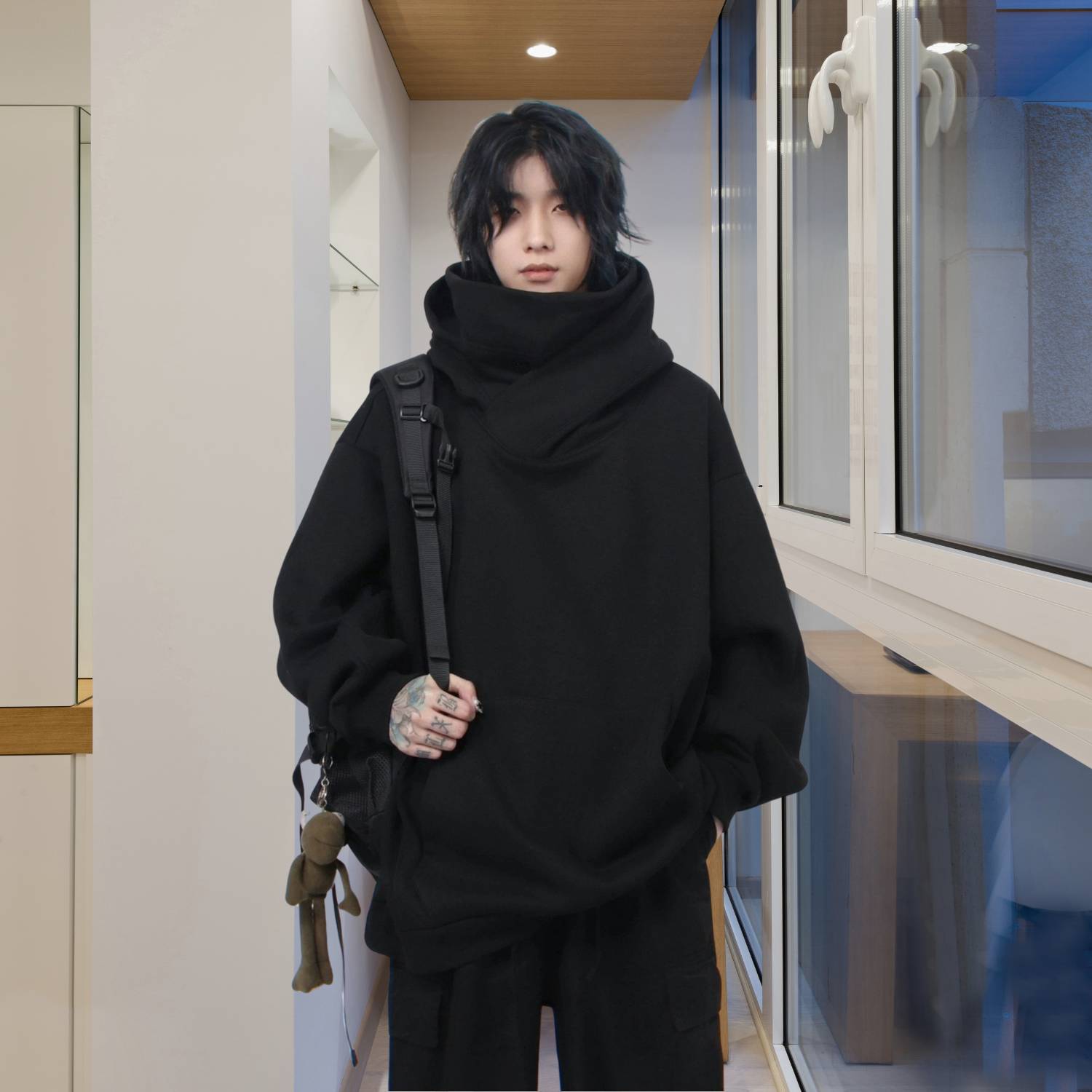 Y2K Oversized och Bekväm Streetwear Hoodie med Hög Halsdesign för Unisex