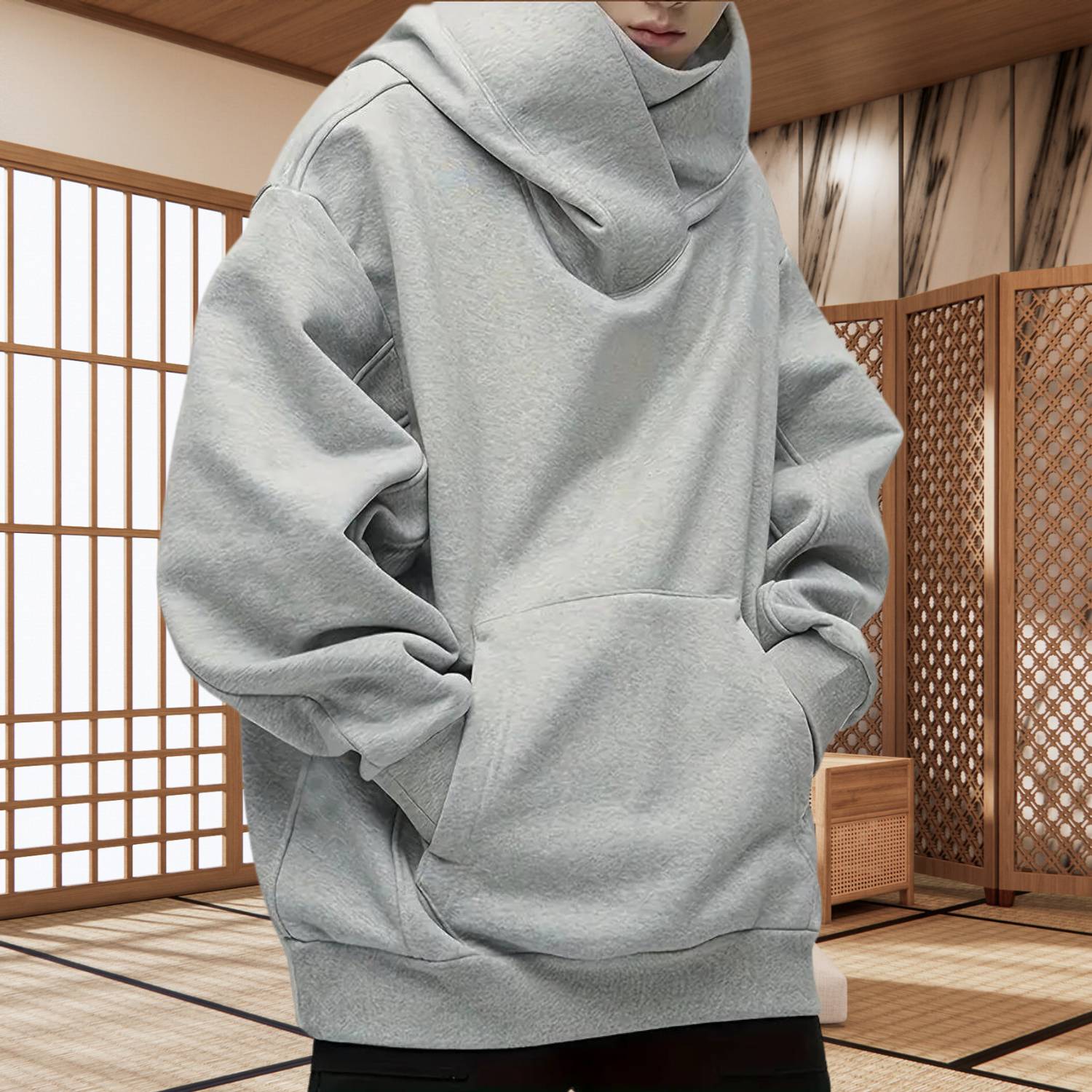 Y2K Oversized och Bekväm Streetwear Hoodie med Hög Halsdesign för Unisex