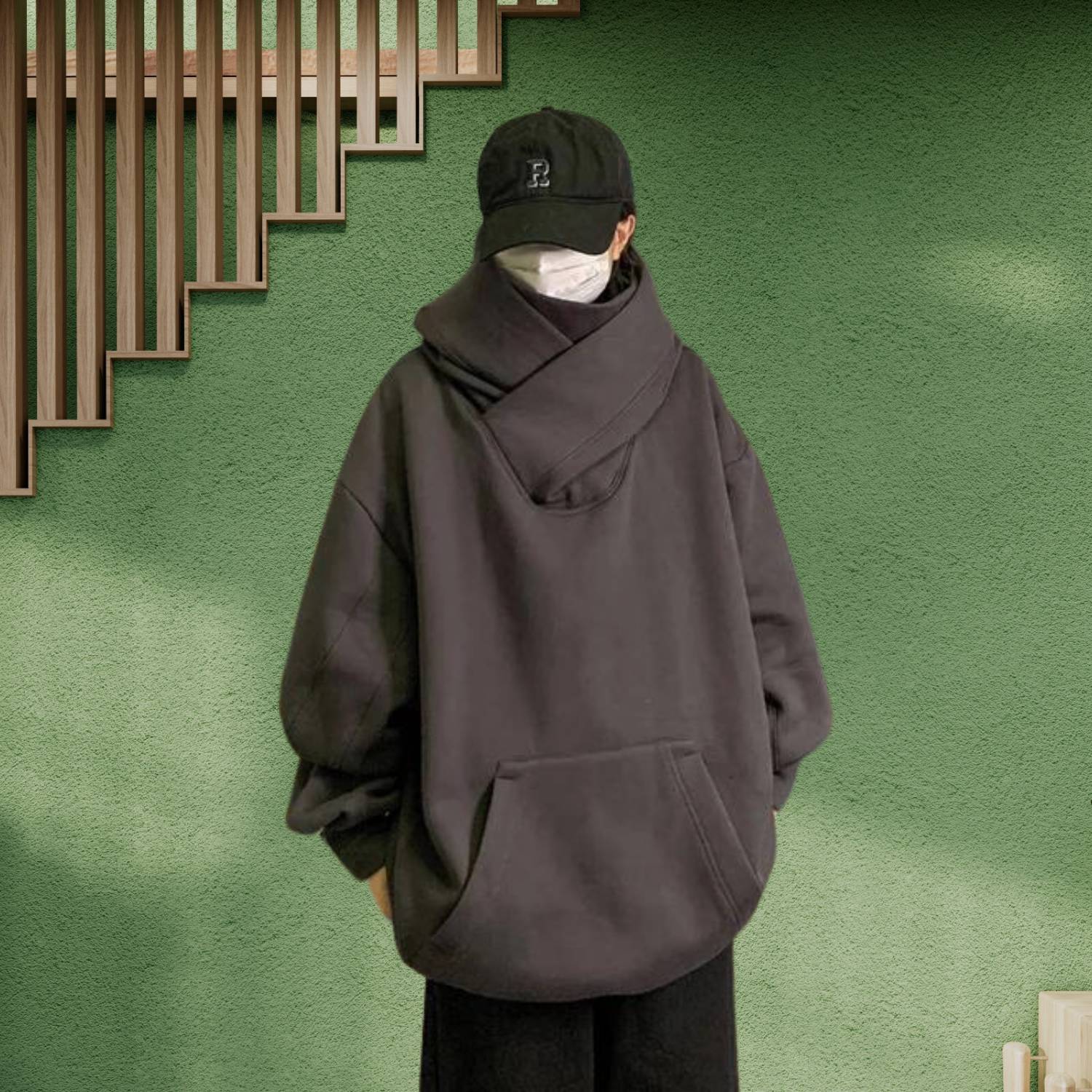 Y2K Oversized och Bekväm Streetwear Hoodie med Hög Halsdesign för Unisex