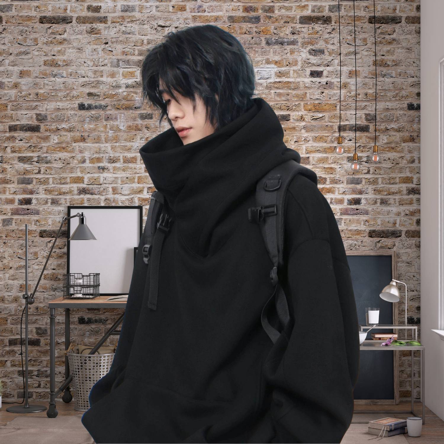 Y2K Oversized och Bekväm Streetwear Hoodie med Hög Halsdesign för Unisex